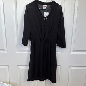 NWT Bayleaf Black Sheer swim cover up dress with Drawstring Waist